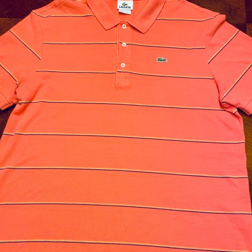 Lacoste Mens size 7 striped Polo salmon US XL golf dress casual shirt
